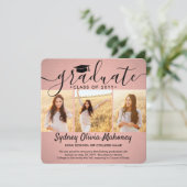 4 Foto Afstuderen Collage Modern Pink en Black Aankondiging (Staand voorkant)