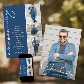 4 Foto Afstuderen Collage Navy Blue Aankondiging