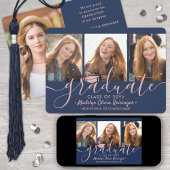 4 Foto Afstuderen Collage Navy Blue & Roze Script Aankondiging