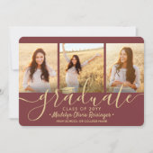 4 Foto Afstuderen Collage Script Burgundy & Gold Aankondiging (Voorkant)