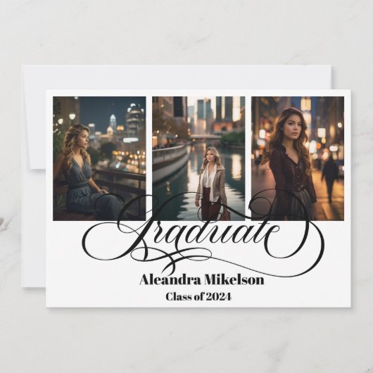 4 Foto Afstuderen Collage Simple Moderne Script Aankondiging (Voorkant)