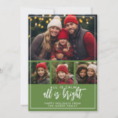 4 Foto Alles is Calm Bright Script Groene Kerstmis Feestdagenkaart (Voorkant)