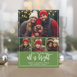 4 Foto Alles is Calm Bright Script Groene Kerstmis Feestdagenkaart