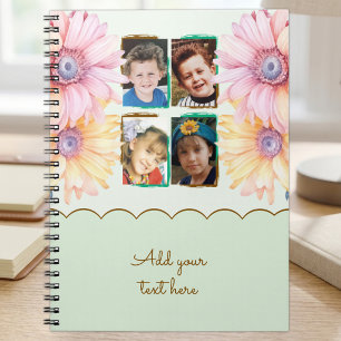 4 foto bloemen tekst groen bruin notitieboek