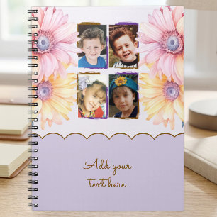 4 foto bloemen tekst paars bruin notitieboek