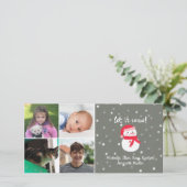 4 Foto Collage Aangepaste naam Mop Snowman Kerstmi Feestdagenkaart (Staand voorkant)