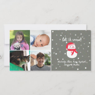 4 Foto Collage Aangepaste naam Mop Snowman Kerstmi Feestdagenkaart