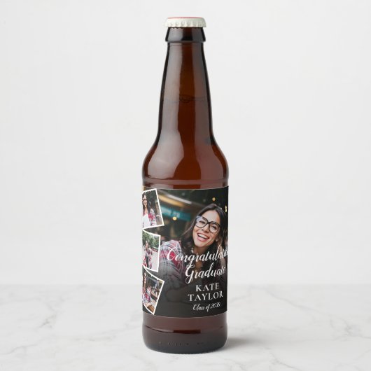 4 Foto Collage Afstudeerfeest Bier Etiket (Voorkant)