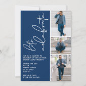 4 Foto Collage Afstuderen Navy Blue Kaart (Achterkant)
