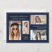 4 Foto Collage Blue & Gold Congrates Afstuderen Aankondiging (Voorkant)