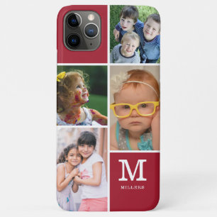 4 Foto Collage Familienaam Monogrammed Red iPhone 11 Pro Max Hoesje