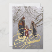 4 foto collage goud Merry Christmas script Feestdagenkaart (Voorkant)