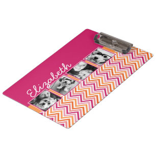 4 Foto Collage Heet Roze Oranje Chevrons Klembord