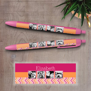 4 foto collage hete roze oranje chevrons zwarte inkt pen