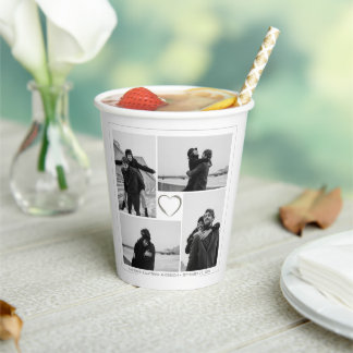 4 Foto Collage Huwelijksjubileum Naam & Datum Papieren Bekers