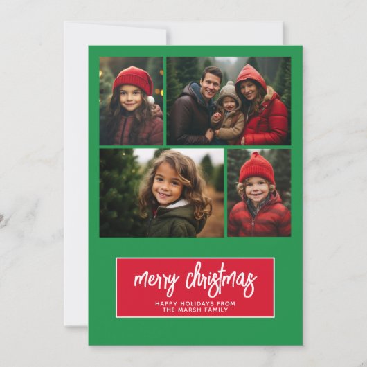 4 Foto-collage - Merry Kerstbotanical Red Feestdagenkaart (Voorkant)