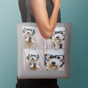 4 foto collage met handgeschreven naam - grijs crossbody tas