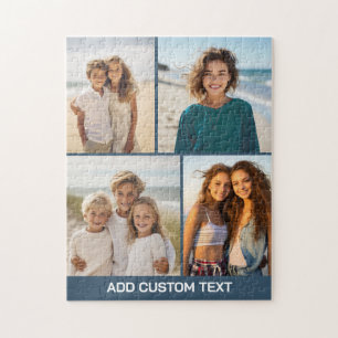 4 foto-collage met moderne tekst - blauw en wit legpuzzel