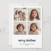 4 Foto Collage Minimale Kerstakerzwart met vier ke Feestdagenkaart (Voorkant)