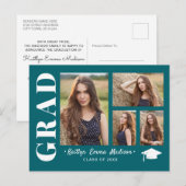 4 Foto Collage Modern Script Blauwgroen Afstudeerd Briefkaart (Voorkant / Achterkant)