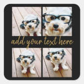 4 Foto collage - Moderne Gold Script-tekst Vierkante Sticker (Voorkant)