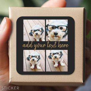 4 Foto collage - Moderne Gold Script-tekst Vierkante Sticker