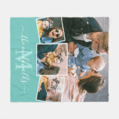 4 Foto Collage Monogram Naam Teal Fleece Deken (Voorkant (Horizontaal))