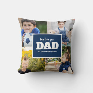 4 Foto Collage Navy Blauwe Vader We Love You Papa Kussen