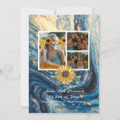 4 Foto Collage Navy Blue Sunflower afstuderen Aankondiging (Voorkant)
