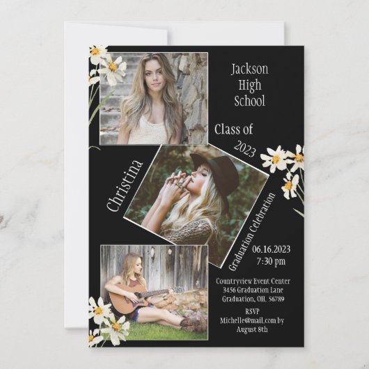 4 Foto Collage Personalized Daisy Afstuderen Aankondiging (Voorkant)
