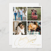 4 foto collage Prettige feestdagen elegant script Feestdagenkaart (Voorkant / Achterkant)