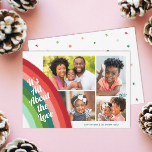 4 Foto Collage Retro Rainbow Kerstliefde Feestdagenkaart