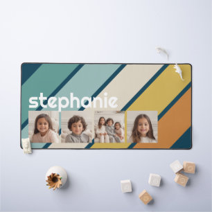 4 foto collage retro streep - blauw en goud bureaumat