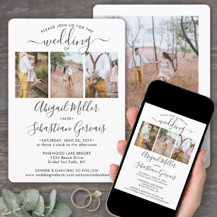 4 Foto Collage Simple Elegant Script Weddenschap Kaart