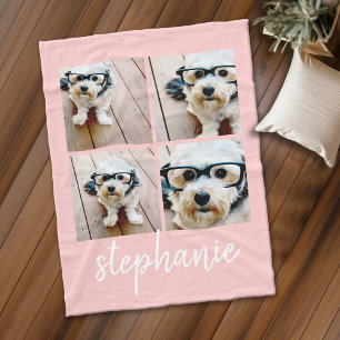 4 foto-collagescriptnaam - kan roze blos bewerken fleece deken