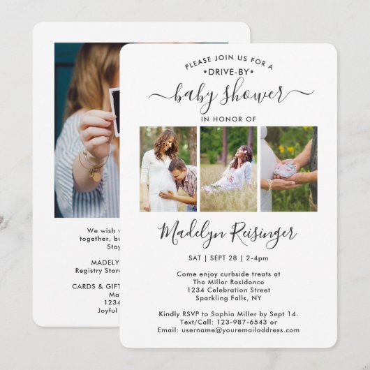 4 Foto drive-by Social Distancing Baby shower Kaart (Voorkant / Achterkant)