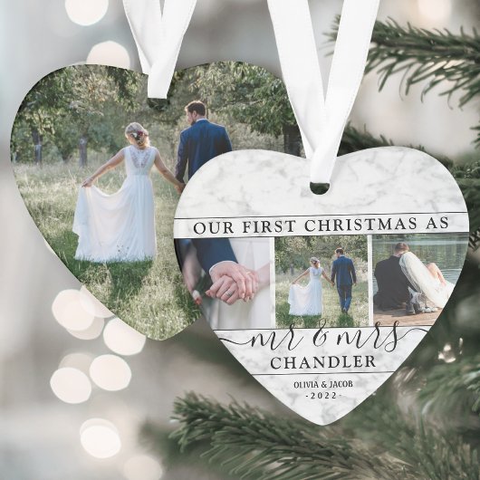 4 Foto eerste kerstmis als Mr & Mrs Faux Marble Ornament