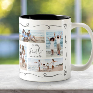 4 Foto Familie Jaar Gegrijsde Handgetekende Doodle Tweekleurige Koffiemok
