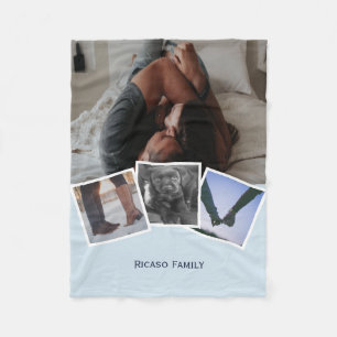 4 Foto gepersonaliseerd collage licht blauw Fleece Deken