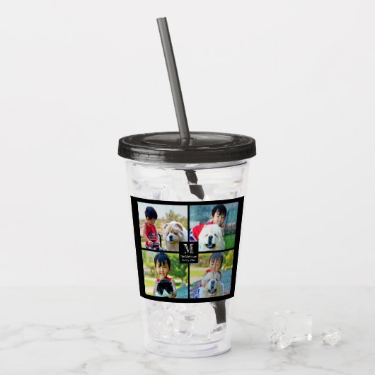 4 Foto Gepersonaliseerd collage met monogram Acryl Drinkbeker (Voorkant ijs)