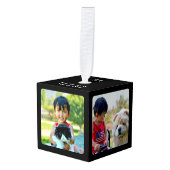 4 Foto Gepersonaliseerd collage met monogram Kubus Ornament (Voorkant hoekig)