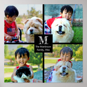 4 Foto Gepersonaliseerd collage met monogram Poster