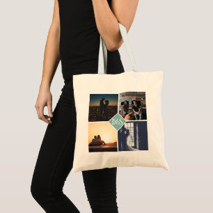 4 Foto gepersonaliseerd collage monogrammen Tote Bag