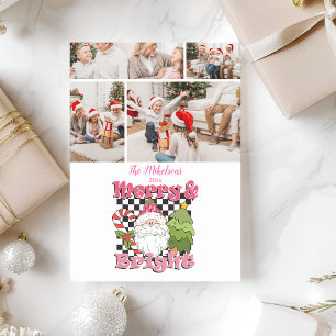 4 Foto geruit Vrolijk & Helder Kerstmis Feestdagenkaart
