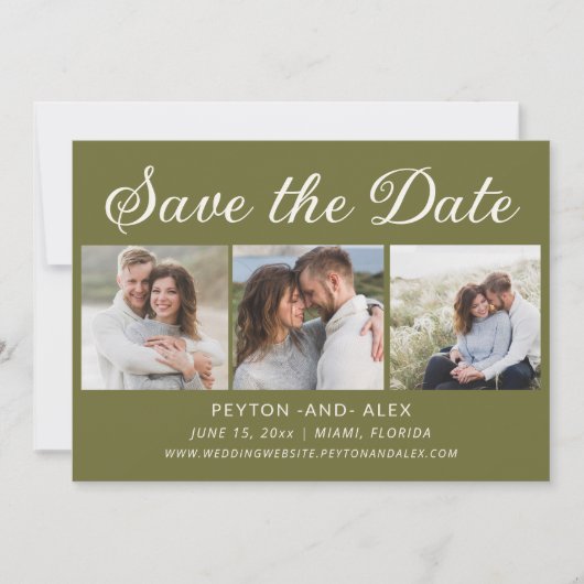 4-foto groen 2-zijdige bruiloft opslaan datum save the date (Voorkant)