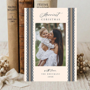 4 Foto Hand Getekende Schelp Lint Streep Kerstmis Feestdagenkaart