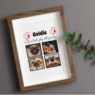 4 foto honden halsband collage - op maat gemaakte fotoplaat