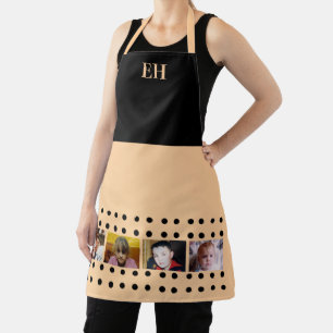 4 foto initialen polka stippen zwart perzik schort