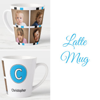 4 foto initiële naam zwart blauw latte mok