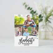 4 Foto Moderne Borstel Script Graduation Party Uitnodiging Briefkaart (Staand voorkant)